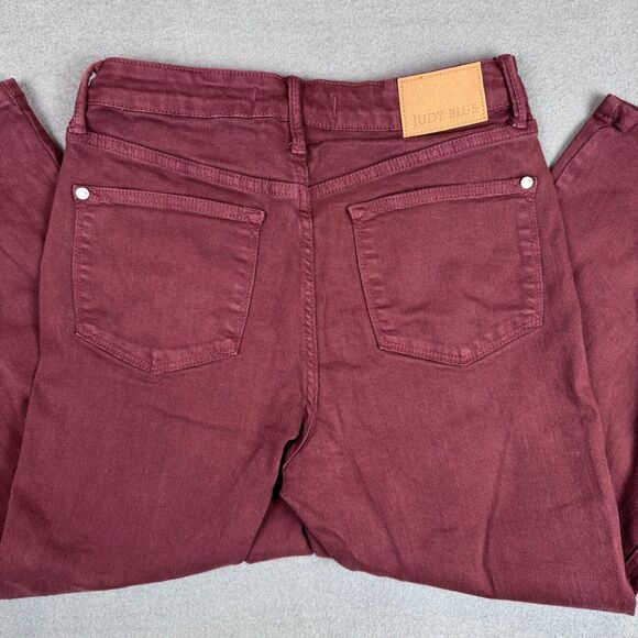 Judy Blue Denim - Judy Blue Garment Dyed Sz 7/28 Crop Jeans Wide Leg JB88752 Burgandy Oxblood Red